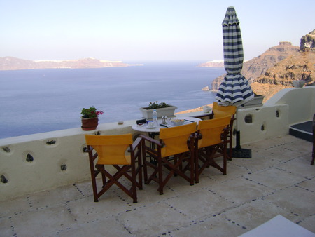 caldera-greek summer - aegean morning light, breakfast, hapiness, peaceful