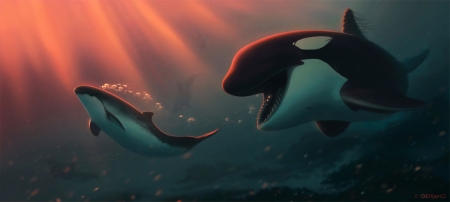 :-) - sea, whale, art, peste, ciorano, dolphin, summer, fantasy, underwater, fish, water