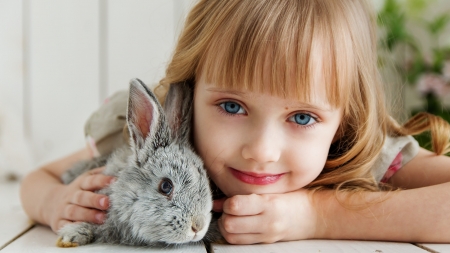 :-) - rabbit, girl, bunny, copil, child, easter, rodent, animal, cute