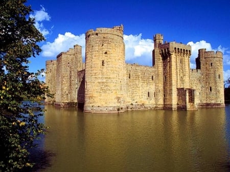 Bodiam Castle, Sussex, England - clouds, moat, water, towers, sky, building