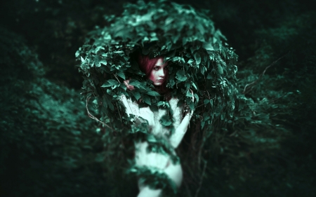 Lovely Girl - model, woman, green, artistic