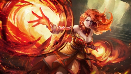 Fantasy girl - dota 2, game, fantasy, hand, redhead, lina, orange, luminos