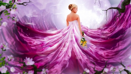 Pink Fantasy - beautiful, manipulation, photoshop, dress, girl, pink, fantasy, digital, woman, art, wallpaper