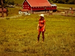 Cowgirl  & Red Barn