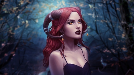 Succubus - frumusete, horns, succubus, june jenssen, demon, fantasy, face, luminos, redhead