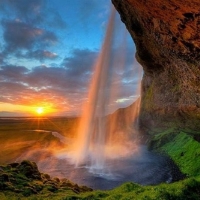 amazing waterfall on a sunset