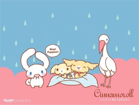 Cinnamoroll and babies surprise - cinnamoroll, stork, sanrio, babies, sweet, hello kitty