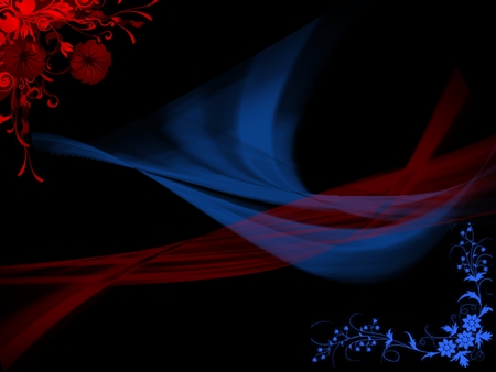 Beautiful Colors - red flower, black, beautiful, jacqelinela, abstract, blue flowers, jacqeline, 3d, red, blue flower, pretty, beauty, flowers, blue, nice, lovely, colors, red flowers