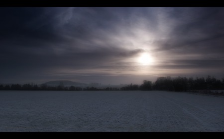 Winter sky - fields, sky, sun, winter, widescreen, storm, clouds, snow, blue