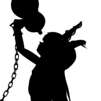 bad apple ibuki suika monochrome silhouette touhou vector