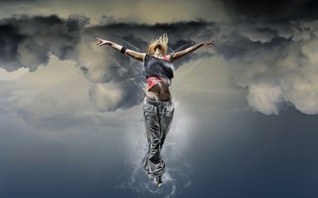 free fall - clouds, woman, air, girl, freedom, sky