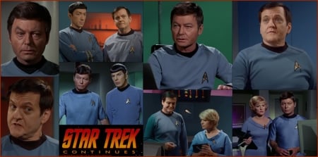 Actors DeForest Kelley and Larry Nemecek as Dr. Leonard H. McCoy ...