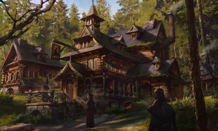The Witch's Inn - art, dark, fantasy, inn, joeyjazz, luminos, witch