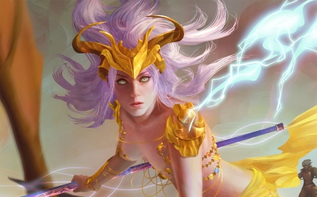 Knight of the silent dragon - pink, doomwood digital media, fantasy, art, yellow, luminos, girl