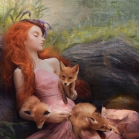 Sleeping beauty with foxes