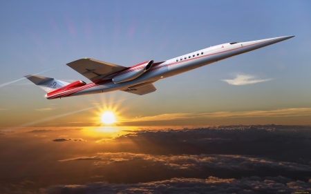 Plane - clouds, plane, sunshine, aircraft
