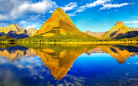 Lovely Yellow Mountains - clouds, water, mountains, sky