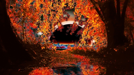 Alien autumn near a black hole - alien, autumn, black hole, forest, planet, space