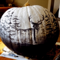 Deer In Forest Art on Pumpkin