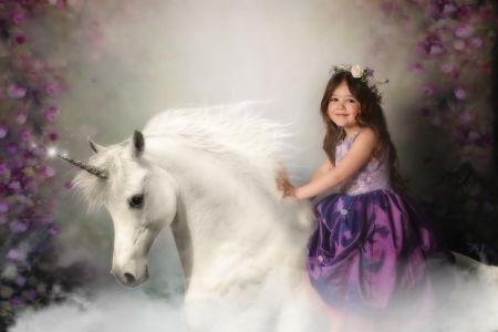 ♥ - white, louise sumner, girl, copil, pink, creative, fantasy, unicorn, child