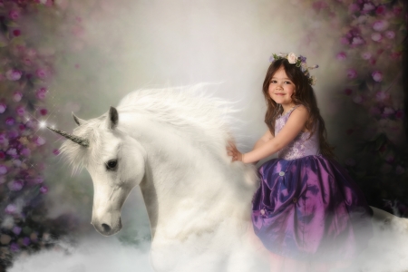 ♥ - girl, creative, pink, copil, child, fantasy, white, unicorn, louise sumner