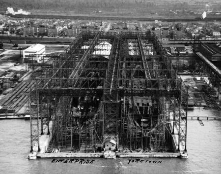 USS Enterprise and USS Yorktown - Ship Building, WW2, Aircraft Carrier, Navy