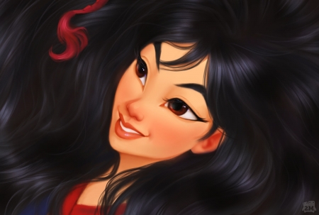 Mulan - asian, eyes, 2minds studio, disney, girl, fantasy, mulan, face, luminos, princess, hair