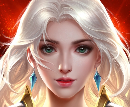 Fantasy girl - blue, frumusete, eyes, girl, jilly, liu, earrings, fantasy, red, face