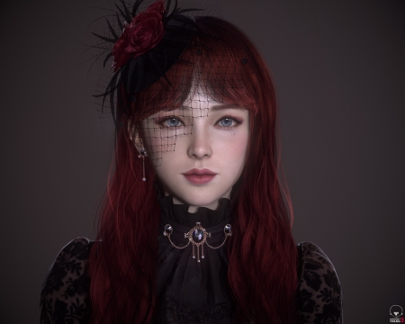 Bella - lee gh, girl, bella, jewel, frumusete, black, fantasy, redhead, leegh, face