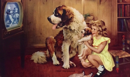 Great performance - art, caine, child, copil, dog, frederick sands brunner, girl, painting, pictura, puppy, tv