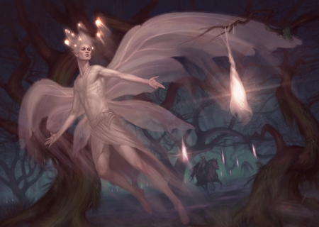 Mysterious pathlighter - night, pathlighter, man, angel, kimonas, fairy, pink, fantasy, luminos