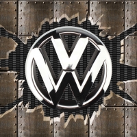 Cracked steel Chrome VW logo