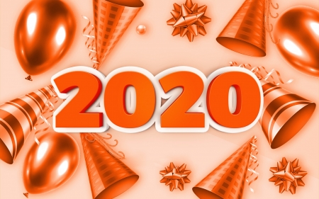 Happy New Year! - 2020, balloon, christmas, craciun, hat, new year, orange, party, texture