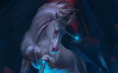 Crystal unicorn - blue, frumusete, fantays, crystal, mariia loniuk, unicorn, luminos