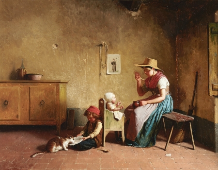:) - meal, art, gaetano chierici, baby, woman, copil, painting, boy, pictura, mother, child