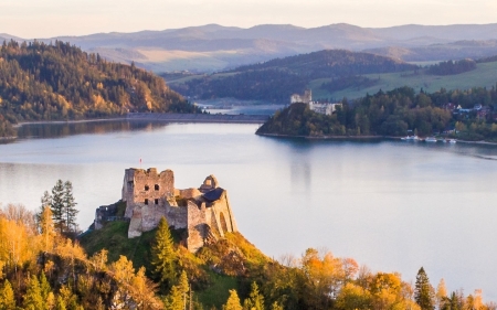 Czorsztyn Castle, Poland - Poland, landscape, lake, castle, ruins