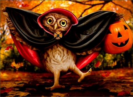 Vampire Owl Trick Or Treat - Treat, Pumpkins, Owl, Vampire, Trick