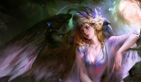 Angel - bird, gjschoolart, chris chan, girl, angel, frumusete, fantasy, wings, luminos