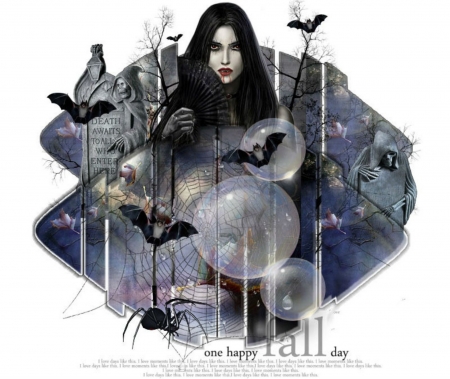 ONE HAPPY FALL DAY - bats, female, spiders, vampire
