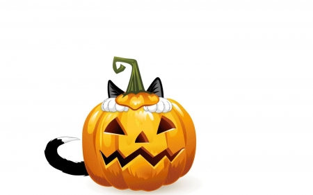 Happy Halloween! - ears, pumpkin, orange, tail, cat, pisici, halloween, cute, card