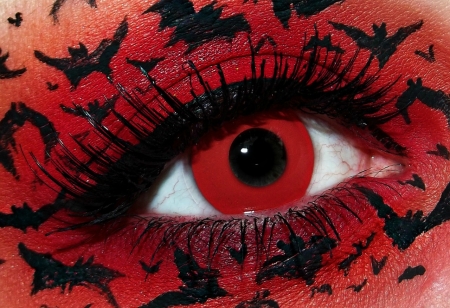 :D - makeup, halloween, black, red, bat, vampire, eye
