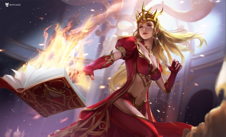 Queen - book, frumusete, fantasy, red, girl, luminos, queen, 3q studio