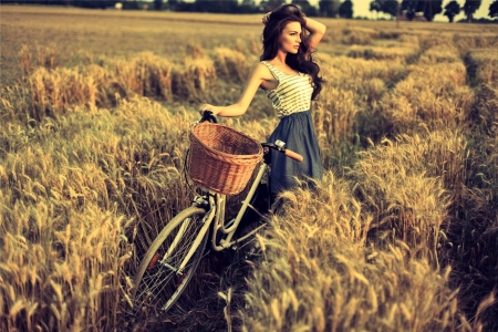 At the farm - girl, bike, farm, sweet