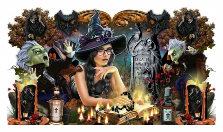 BOOK OF SPELLS - book, candles, female, witch