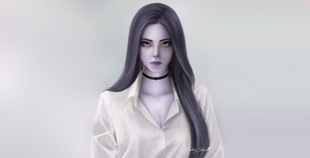 Amelie - white, black, amelie, fantasy, haley shinn, overwatch, brunette, girl