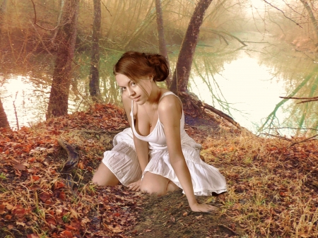 Mandy in the woods - creek, mandy, pretty lady, woods
