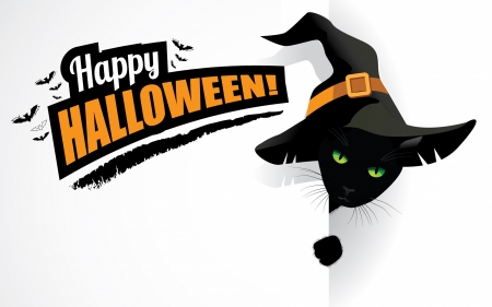 :) - halloween, word, black, pisici, card, cat, hat, witch