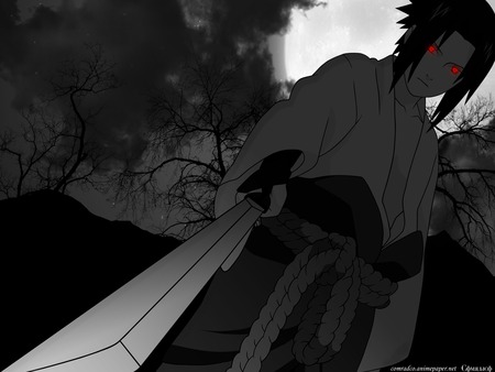 sasuke with the sharingan - naruto, sasuke, sword, uchiha, sharingan, power