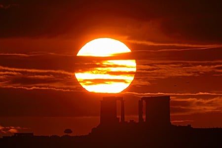 December Sunrise Cape Sounion - sunsets, travel, photography, poseidon