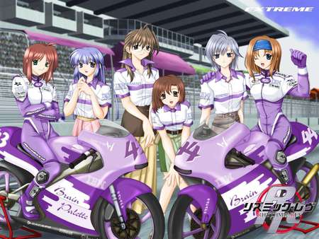 Girls motorcycles - anime, girls, sexy, wall